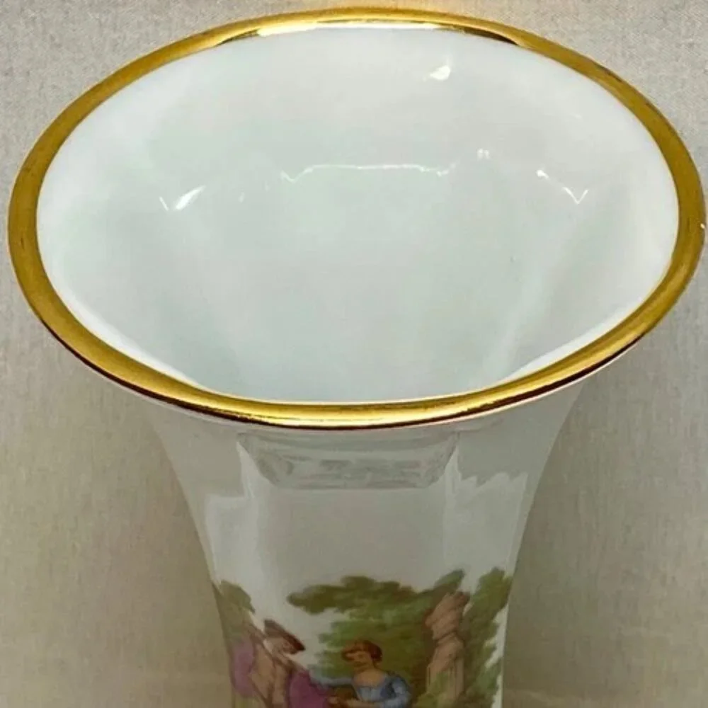 Vintage 22k Gold Vase Gloria Fine Porcelain Bayreuth‎ West Germany 8” Tall EUC